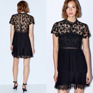 Zara black lace pleated dress NWT